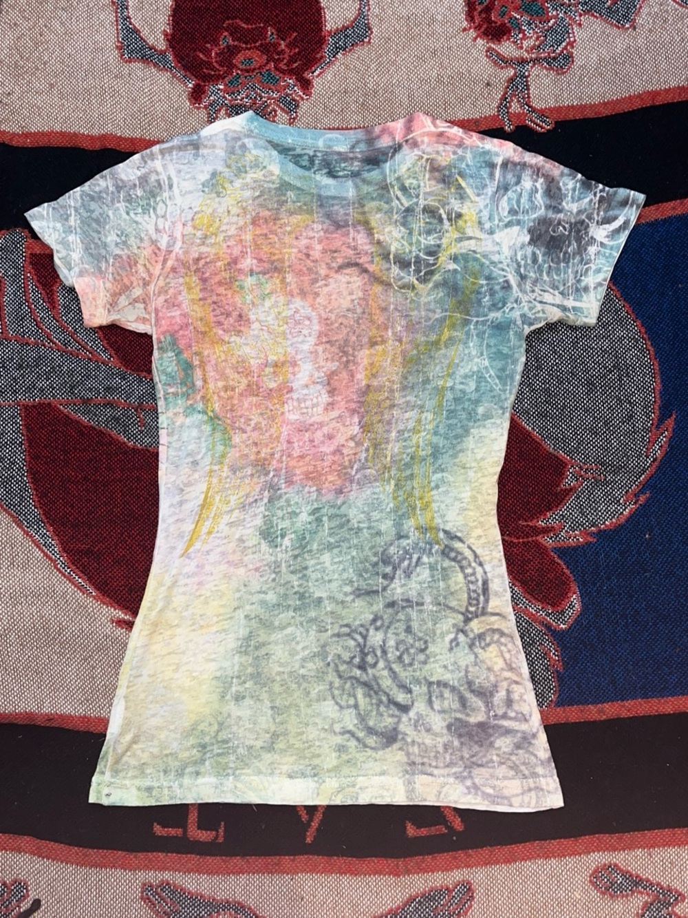 Vintage/Y2K Sinful skull & flower graphic tee - Picture 2 of 5